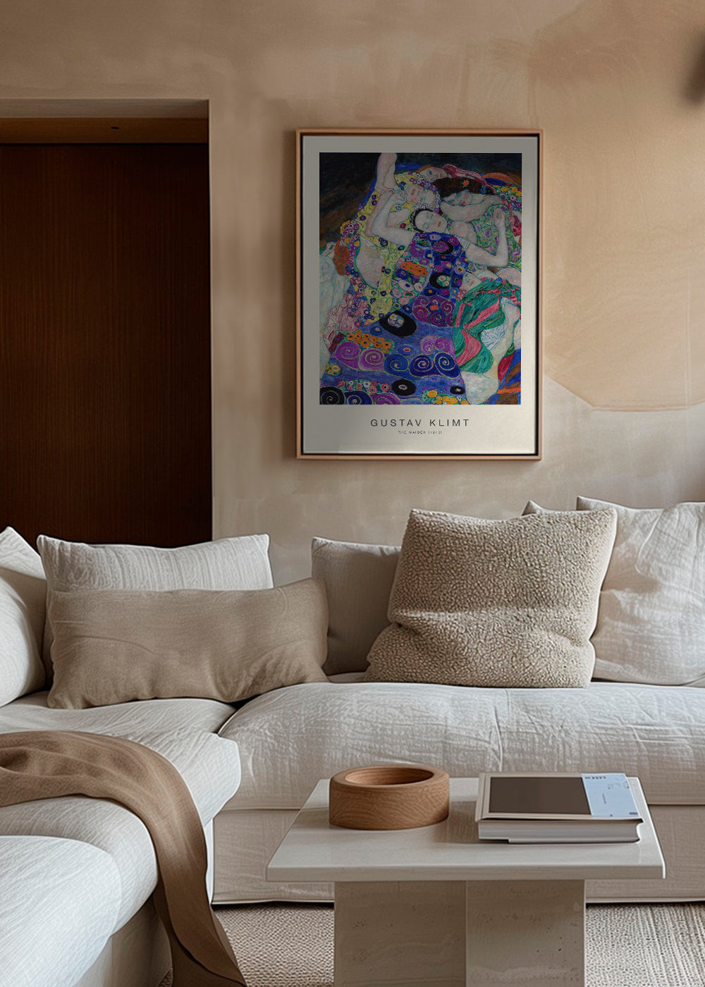 Vintage-plakat med ornamentale figurer inspireret af Klimt