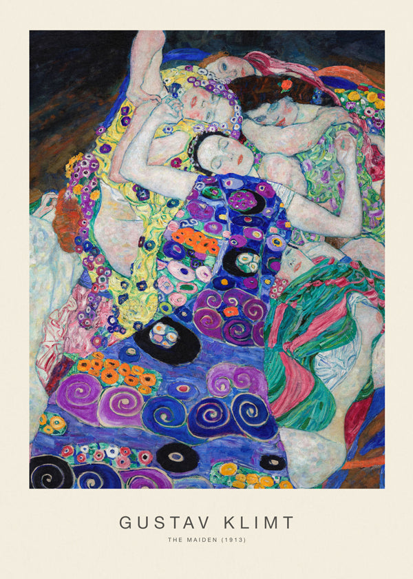 Vintage-plakat med ornamentale figurer inspireret af Klimt