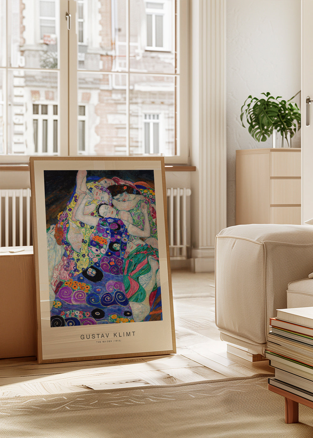Vintage-plakat med ornamentale figurer inspireret af Klimt