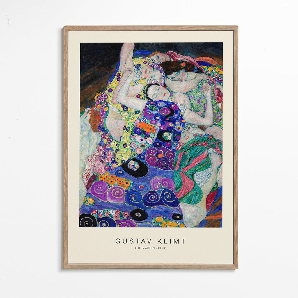 Vintage-plakat med ornamentale figurer inspireret af Klimt