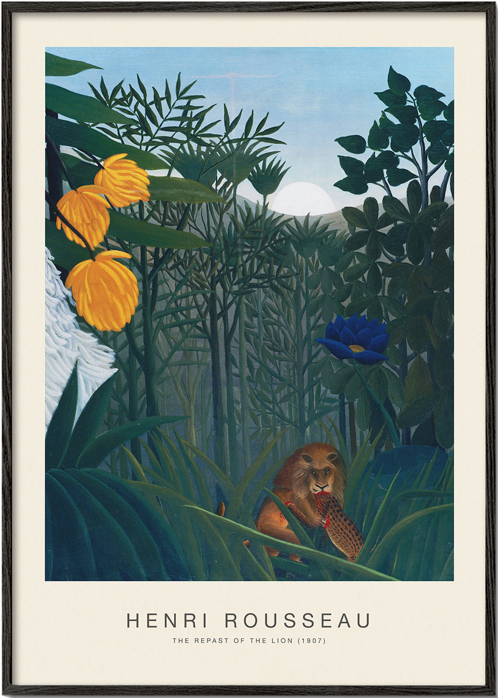 Plakat: løve i junglen med blomster
