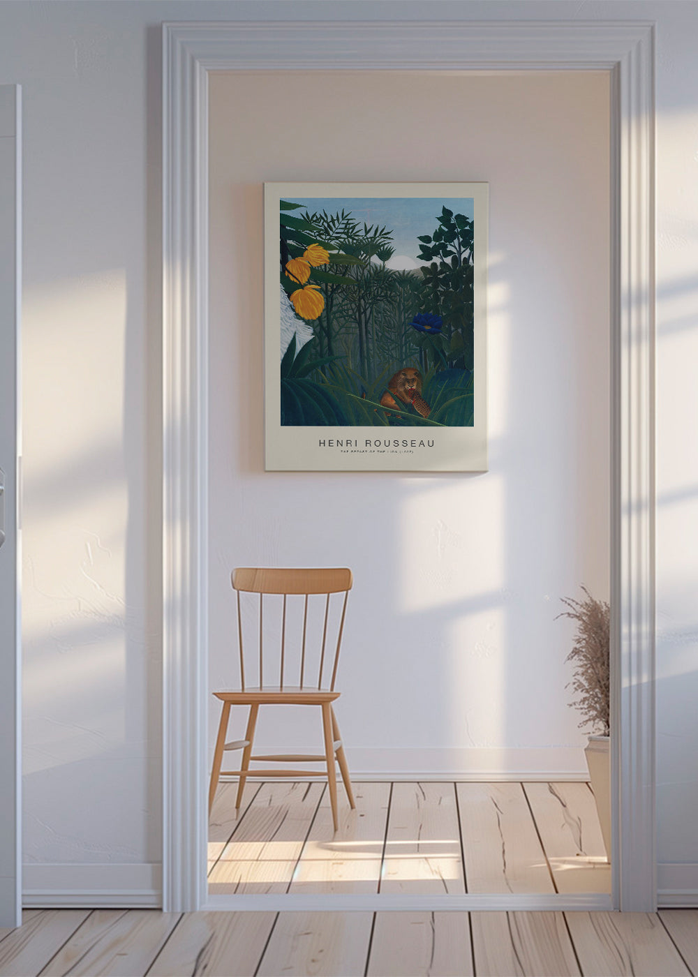 Plakat: løve i junglen med blomster