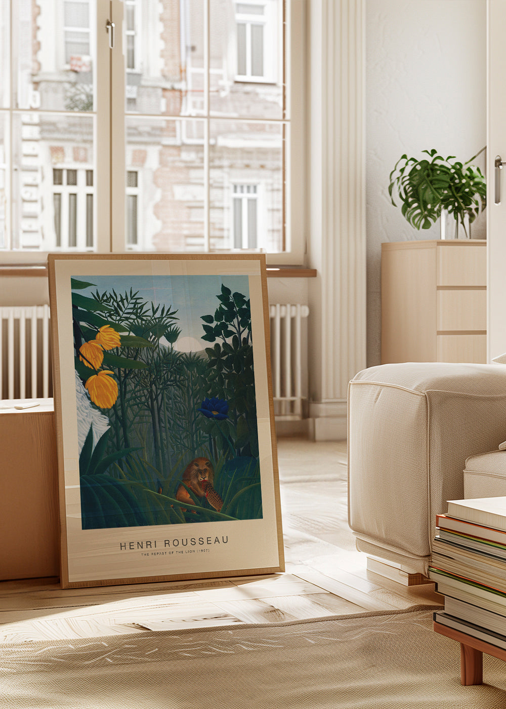 Plakat: løve i junglen med blomster