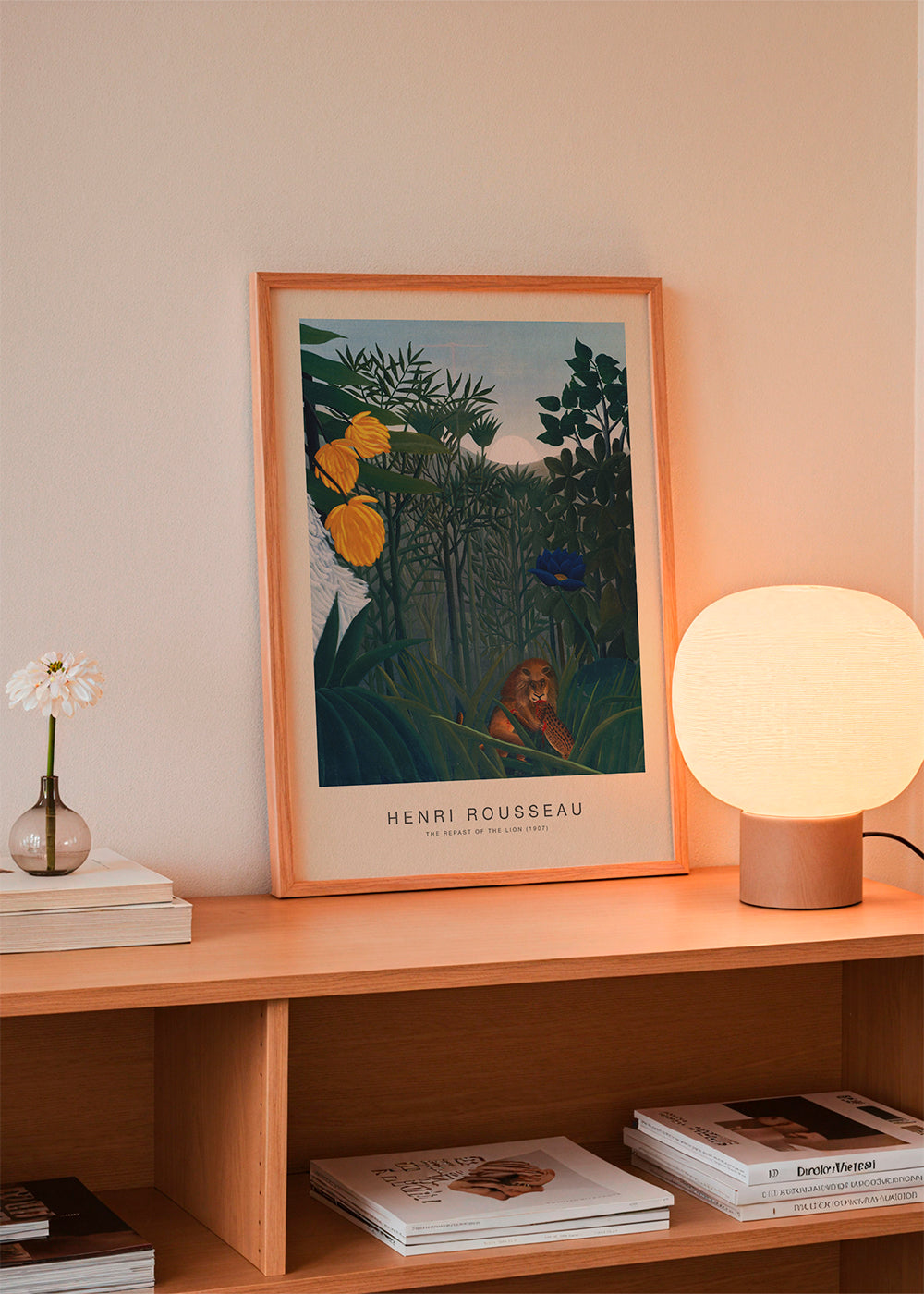 Plakat: løve i junglen med blomster
