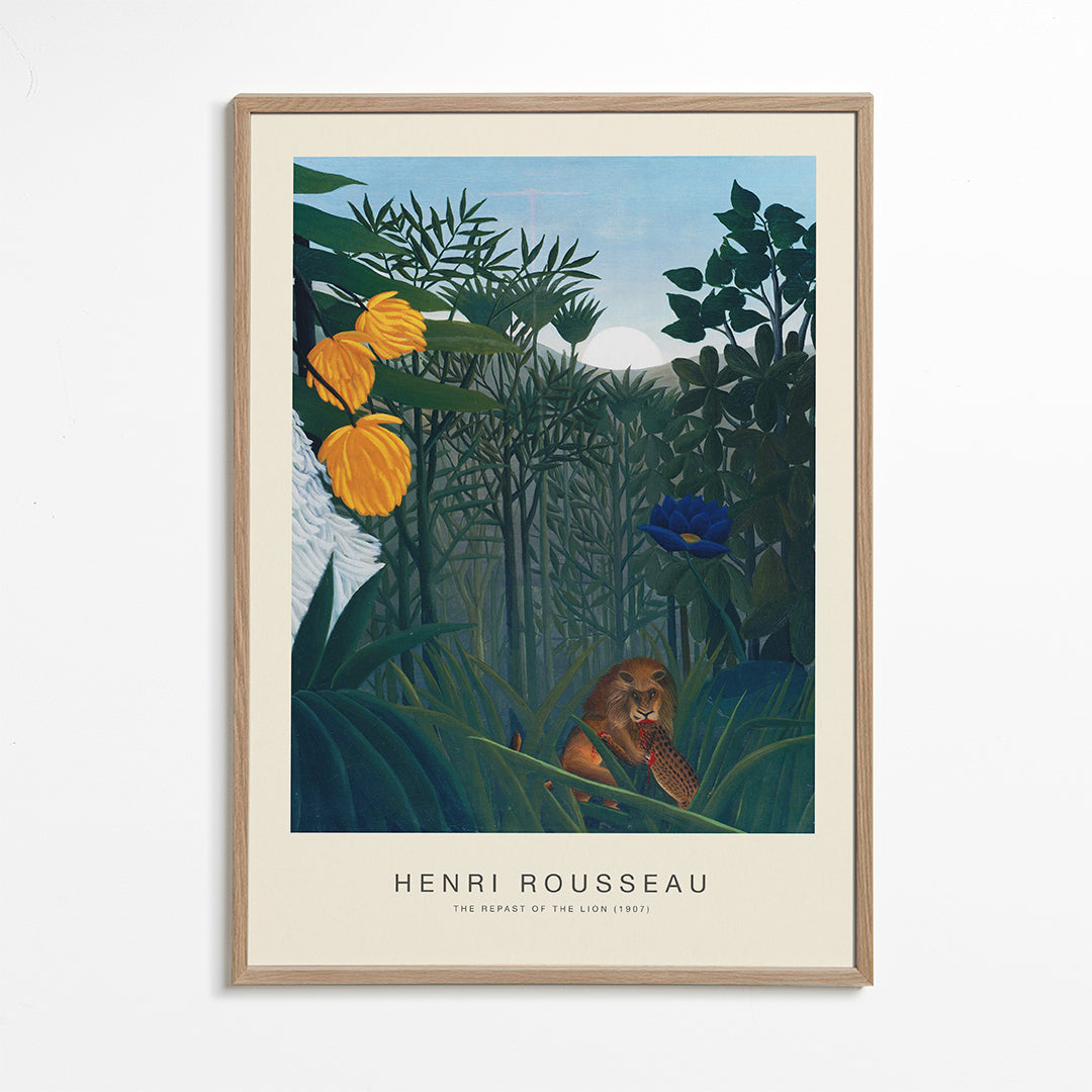 Plakat: løve i junglen med blomster