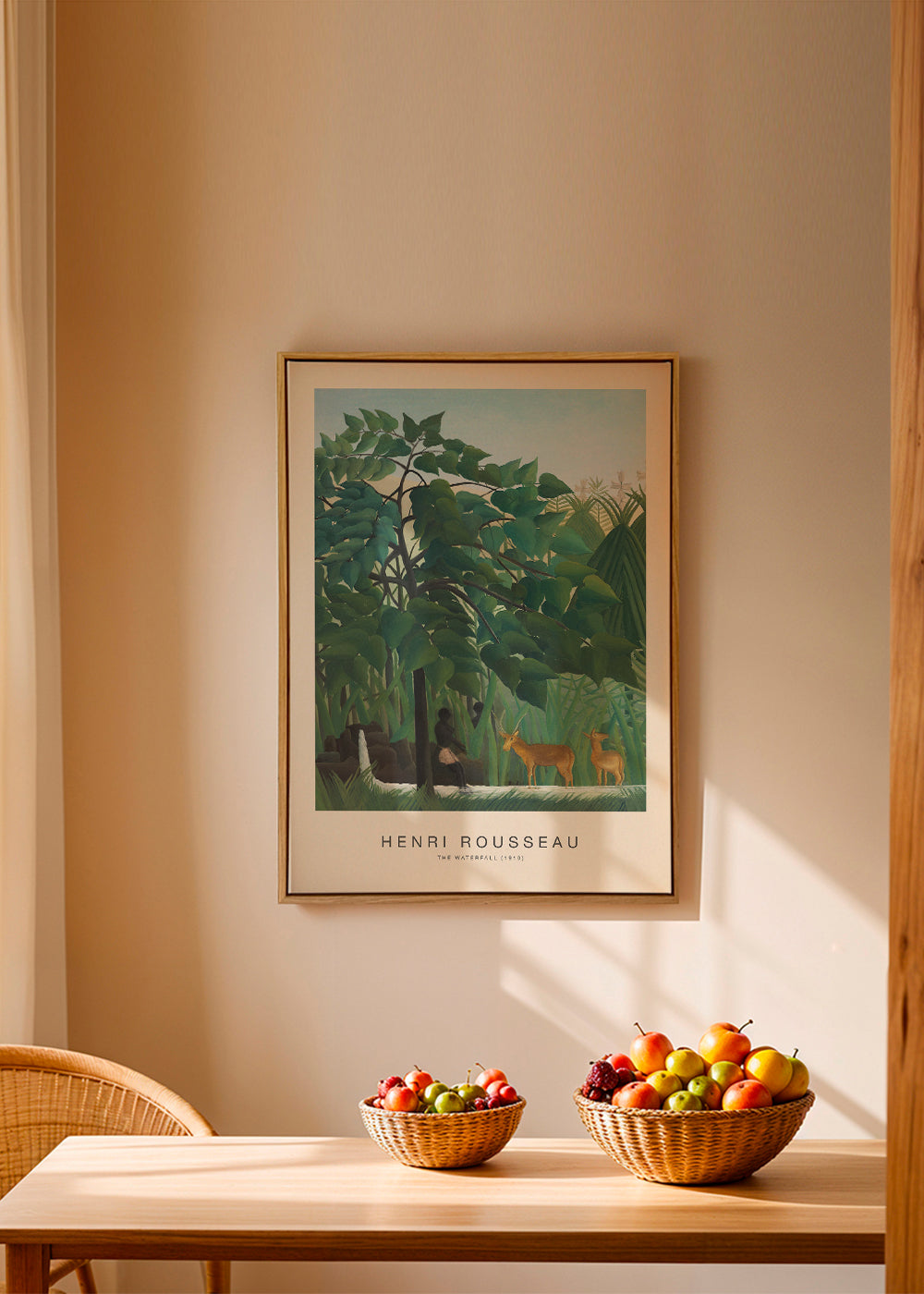 Botanisk plakat med jungle, hjorte og vandfald