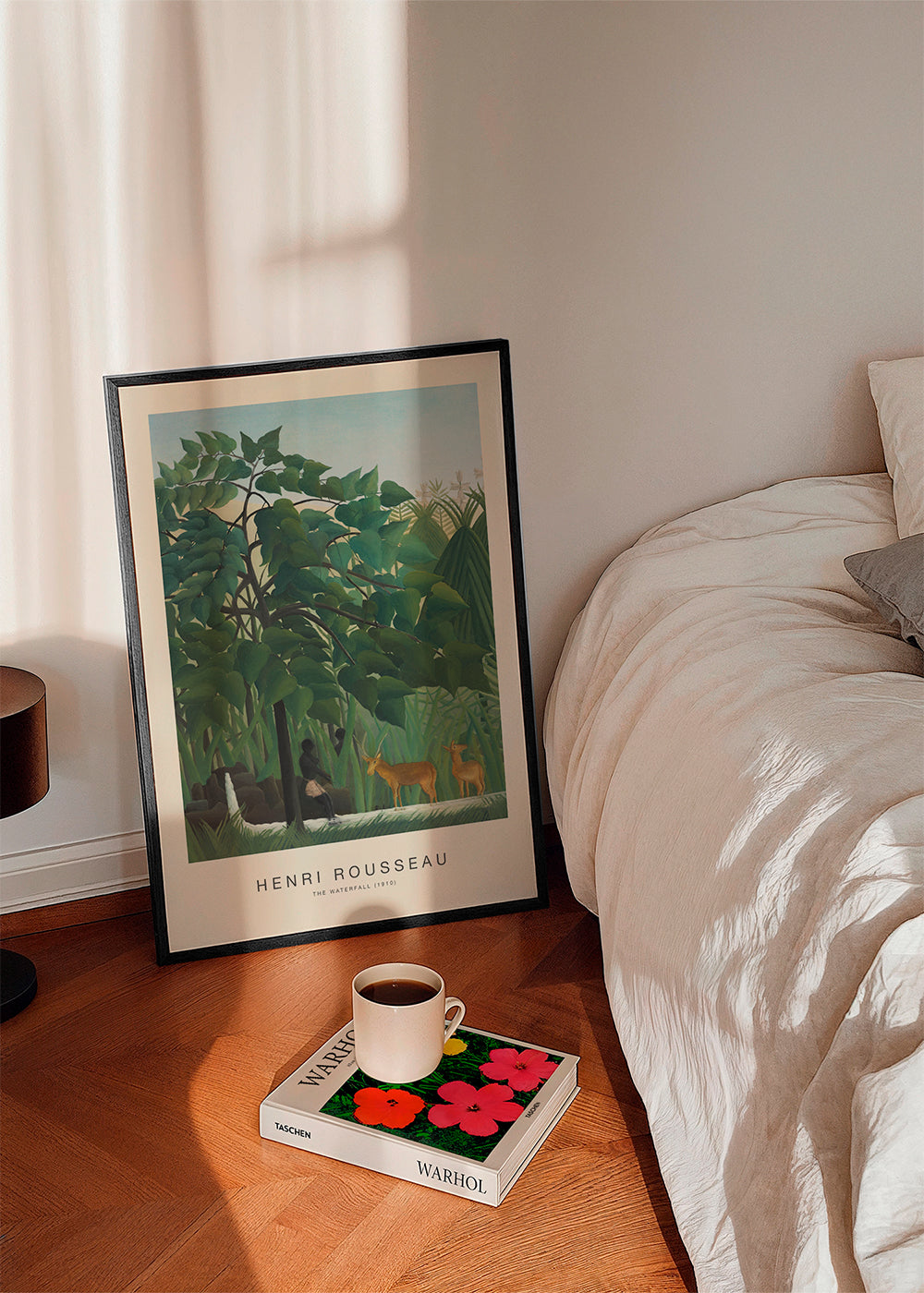 Botanisk plakat med jungle, hjorte og vandfald