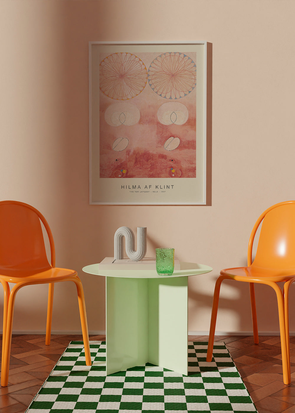 Abstrakt rosa værk med botaniske motiver