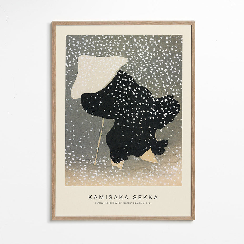 Illustration af japansk figur i snevejr
