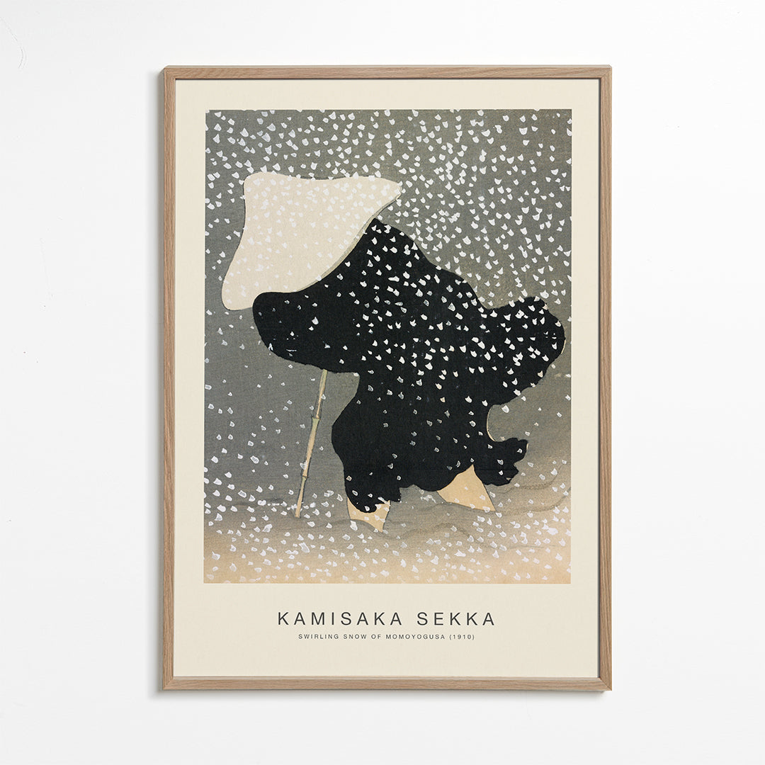 Illustration af japansk figur i snevejr