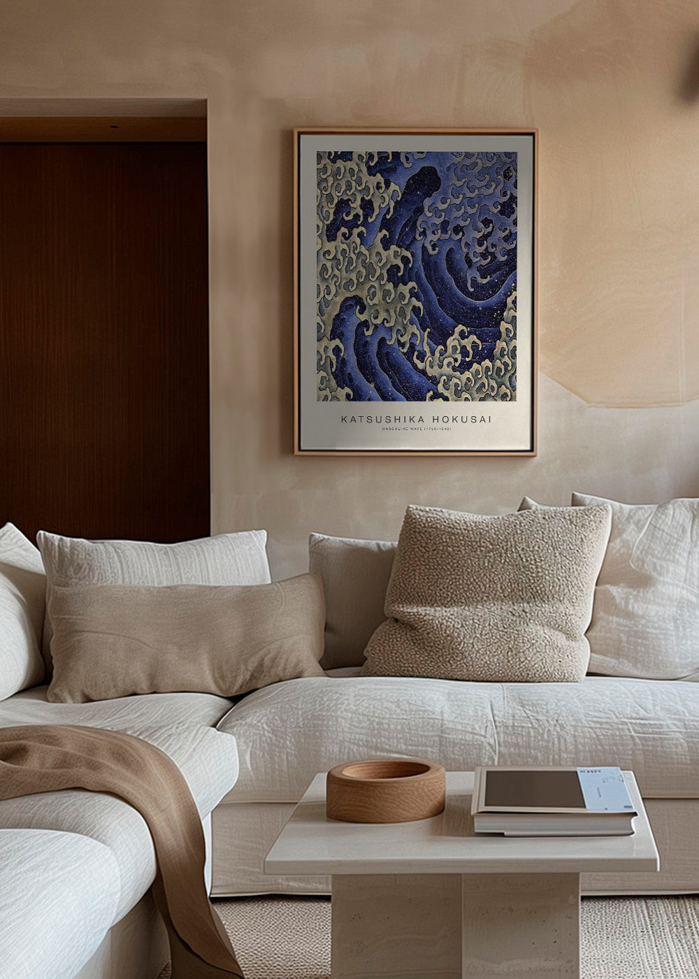 Hokusai-bølgeillustration i blå