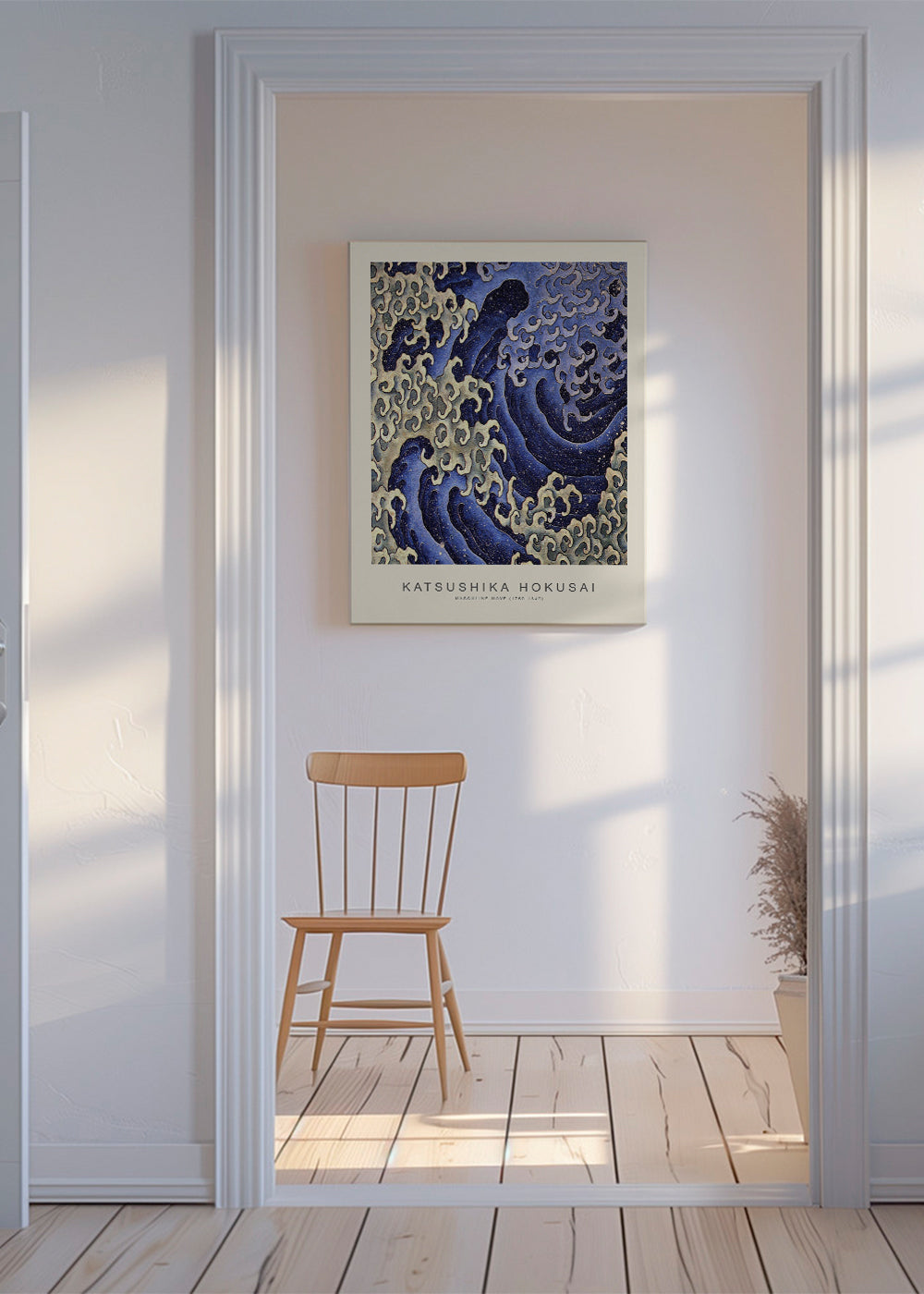 Hokusai-bølgeillustration i blå