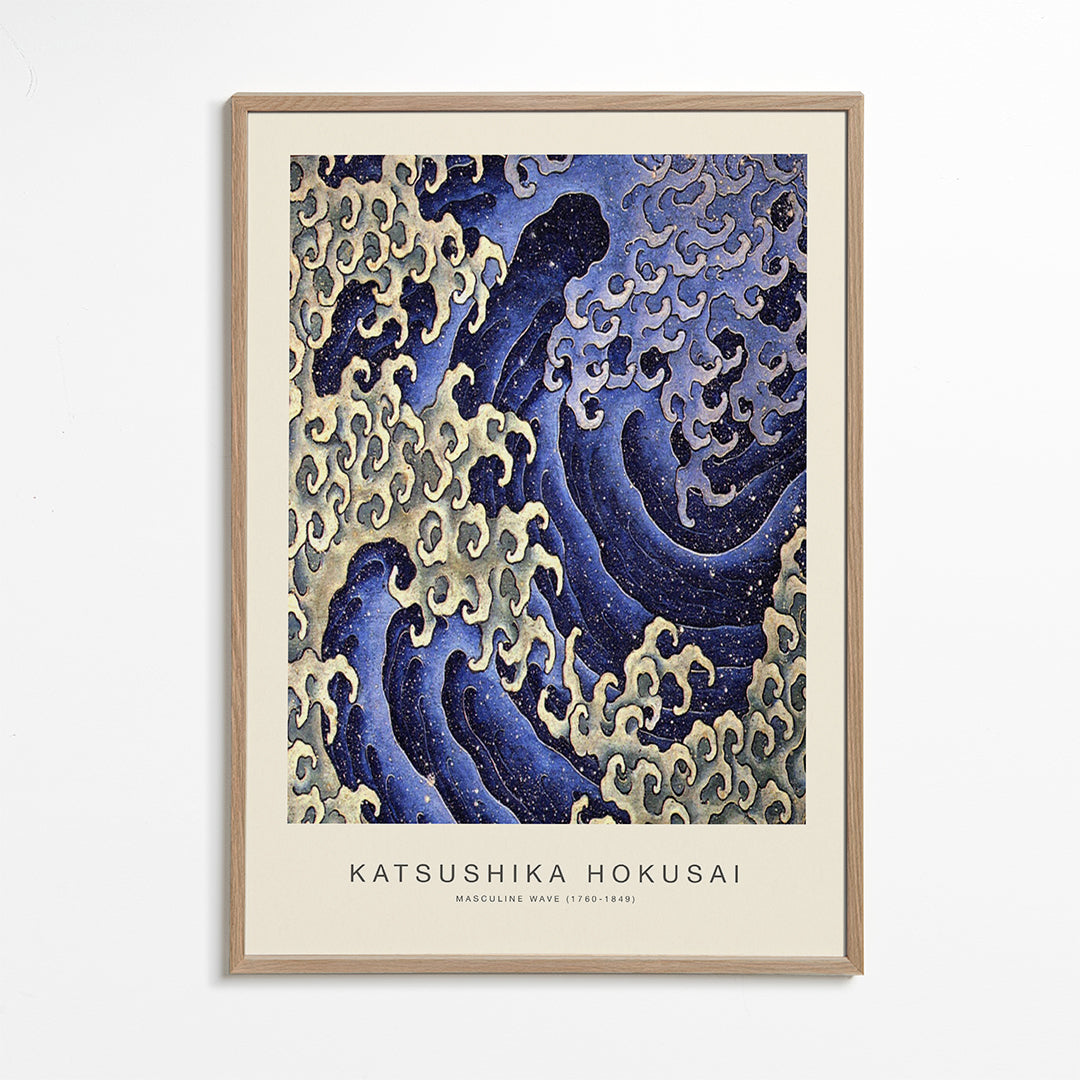Hokusai-bølgeillustration i blå