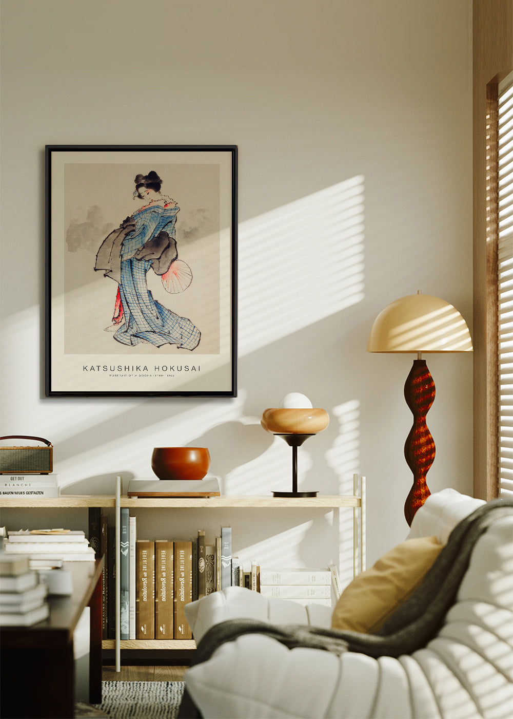 Geisha-illustration med blåt kimono