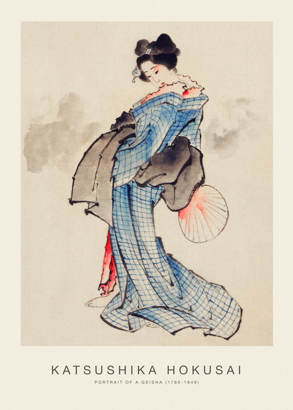 Geisha-illustration med blåt kimono