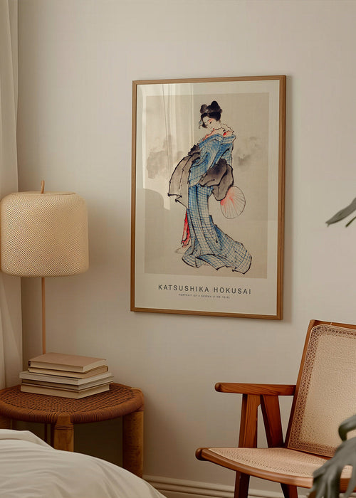Geisha-illustration med blåt kimono