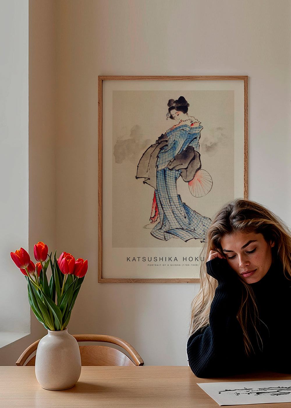 Geisha-illustration med blåt kimono