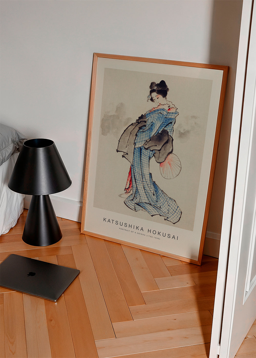 Geisha-illustration med blåt kimono
