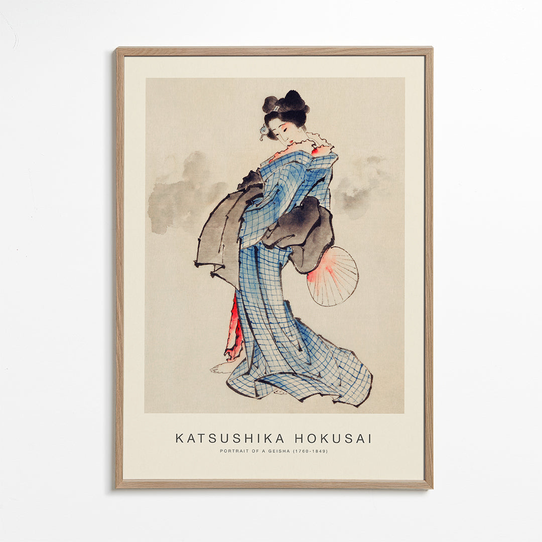 Geisha-illustration med blåt kimono