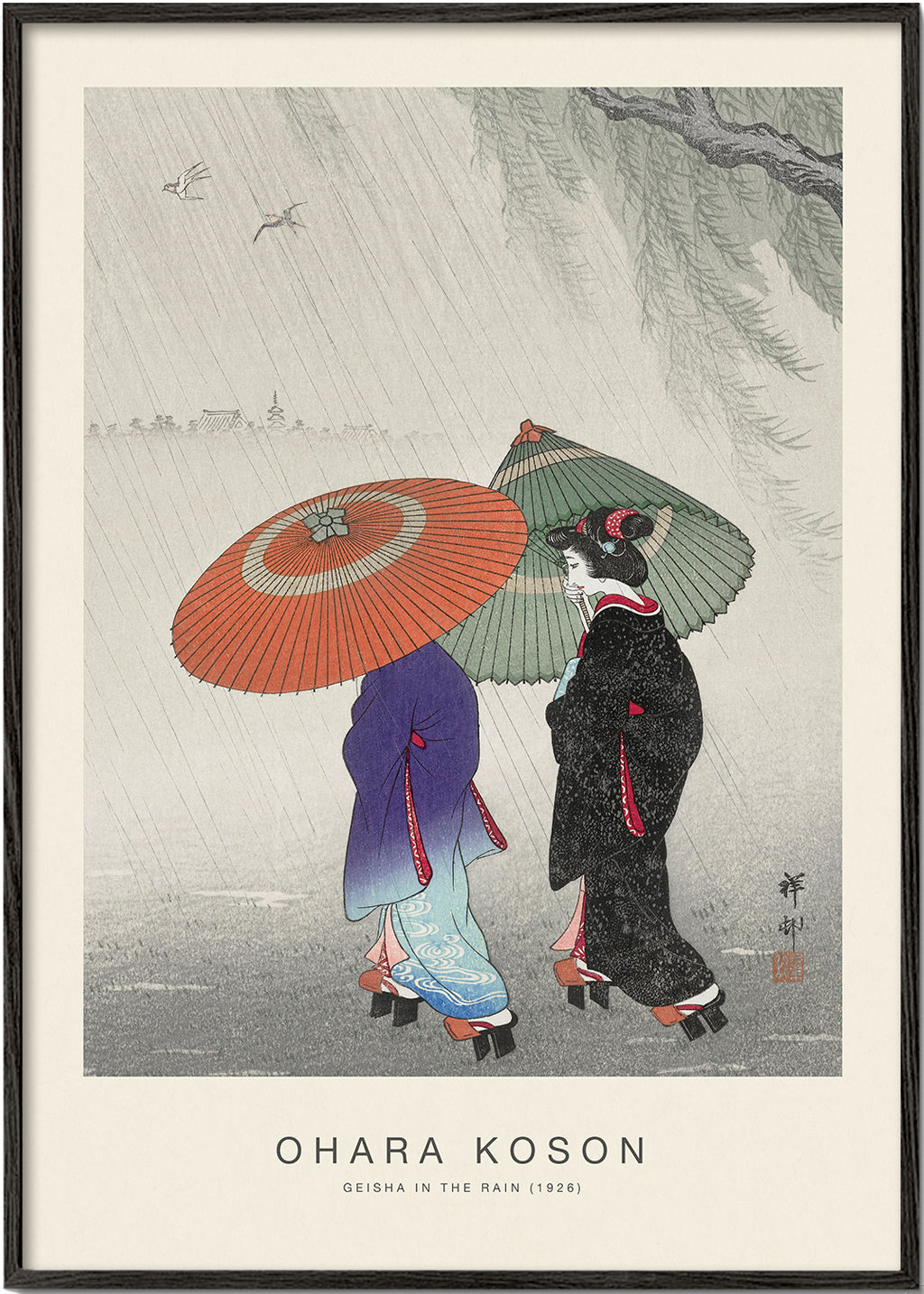 Japansk geisha-illustration i regn