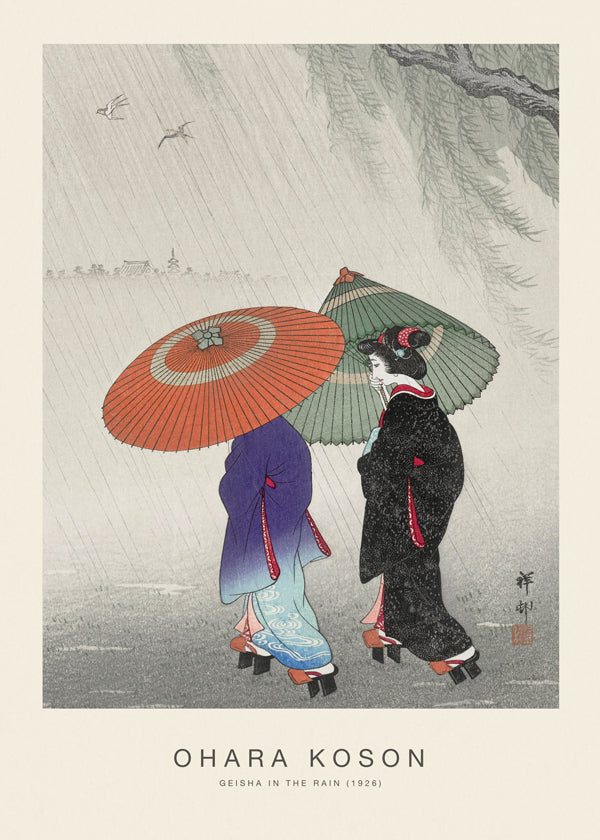 Japansk geisha-illustration i regn