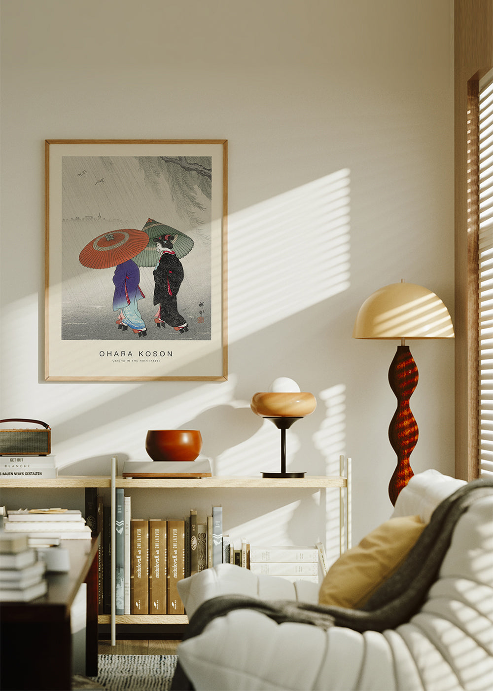 Japansk geisha-illustration i regn