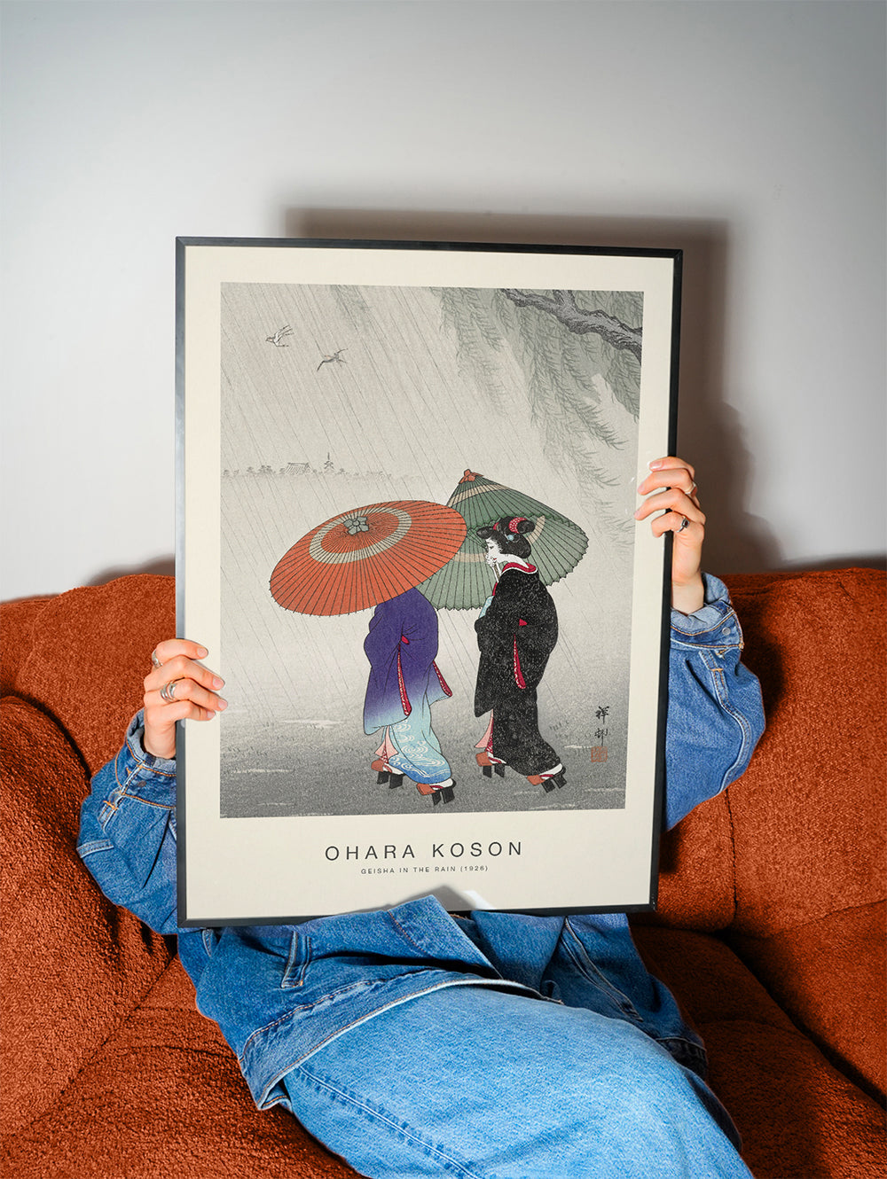 Japansk geisha-illustration i regn