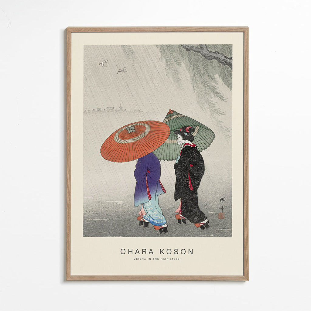 Japansk geisha-illustration i regn