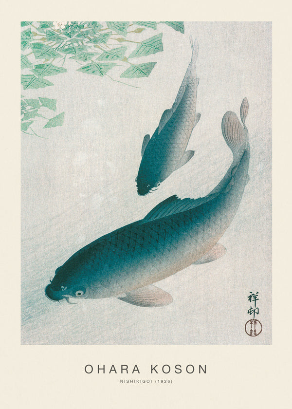 Koi japansk tryk i blå nuancer