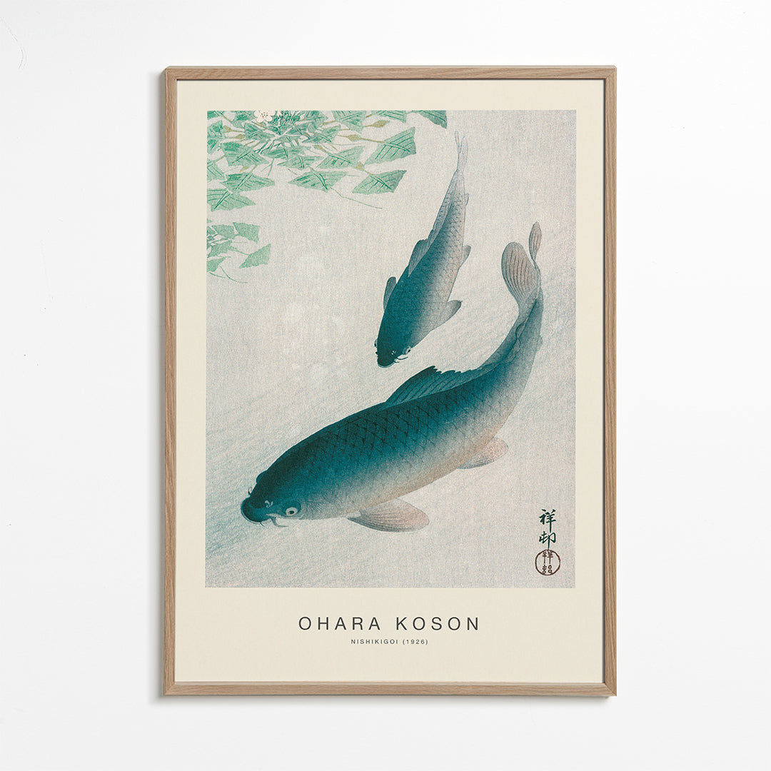 Koi japansk tryk i blå nuancer