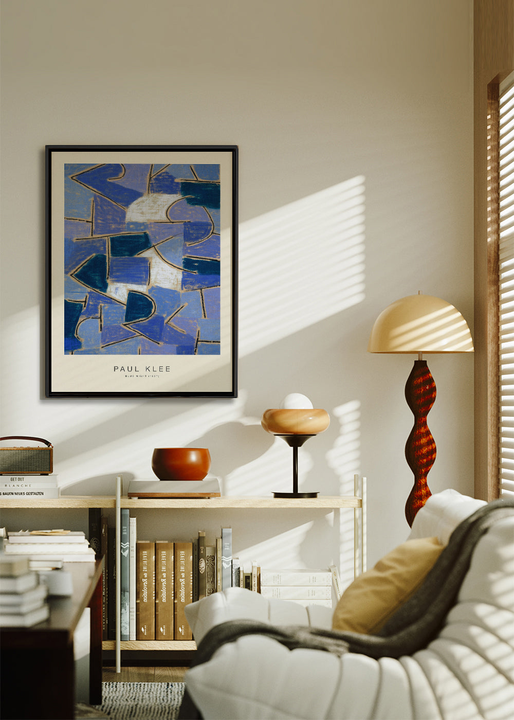 Abstrakt billede i blåt inspireret af Klee