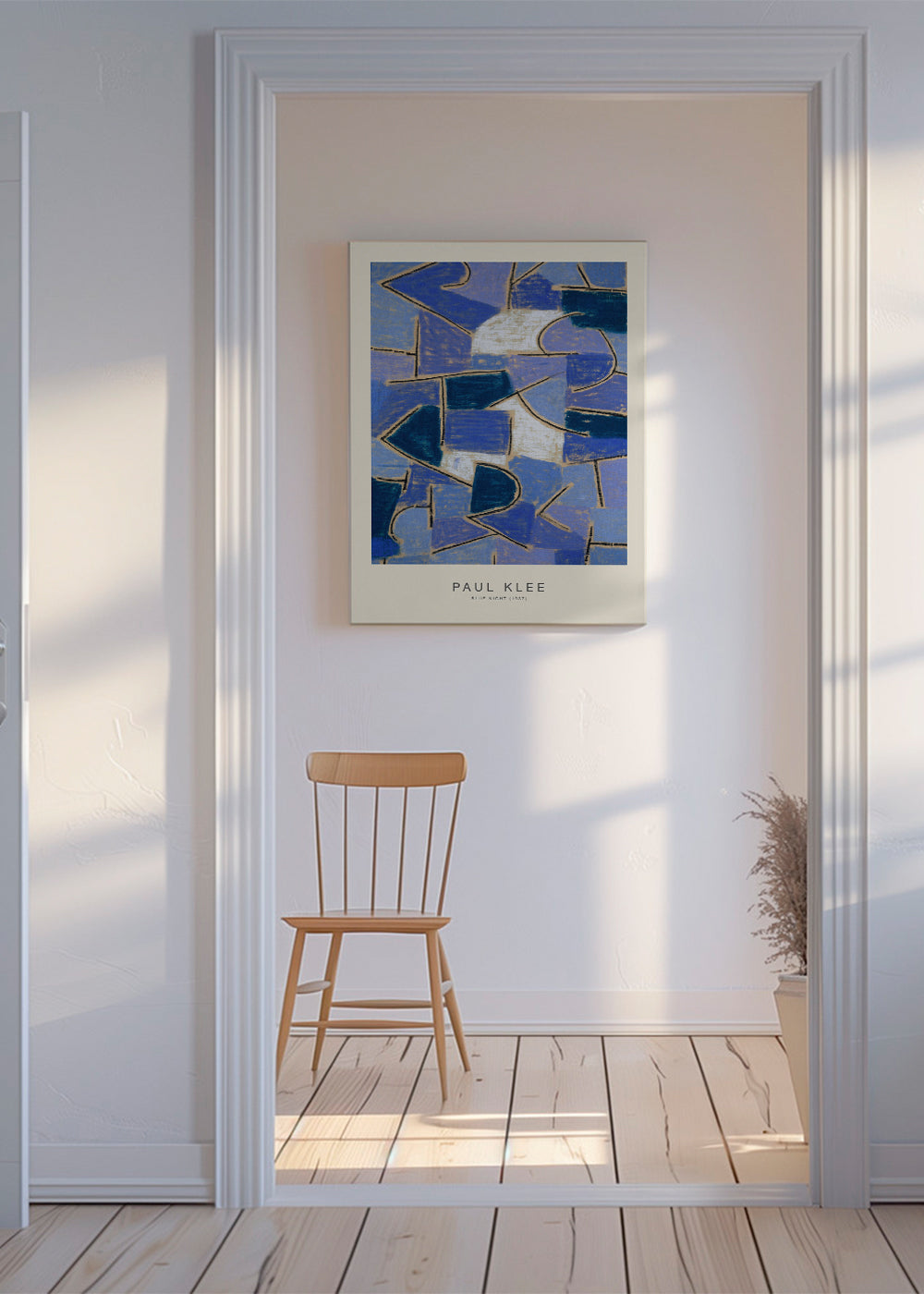 Abstrakt billede i blåt inspireret af Klee
