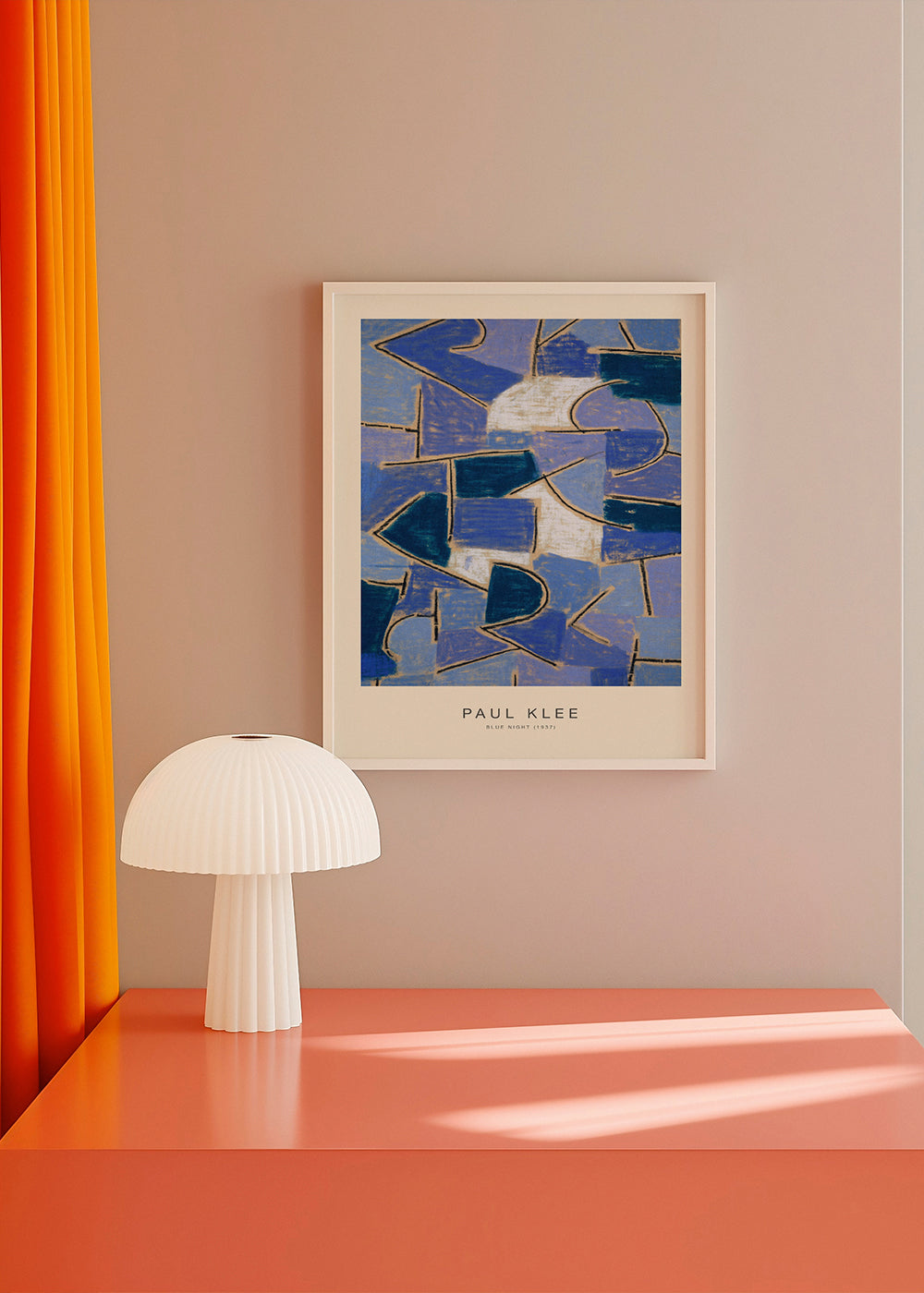 Abstrakt billede i blåt inspireret af Klee