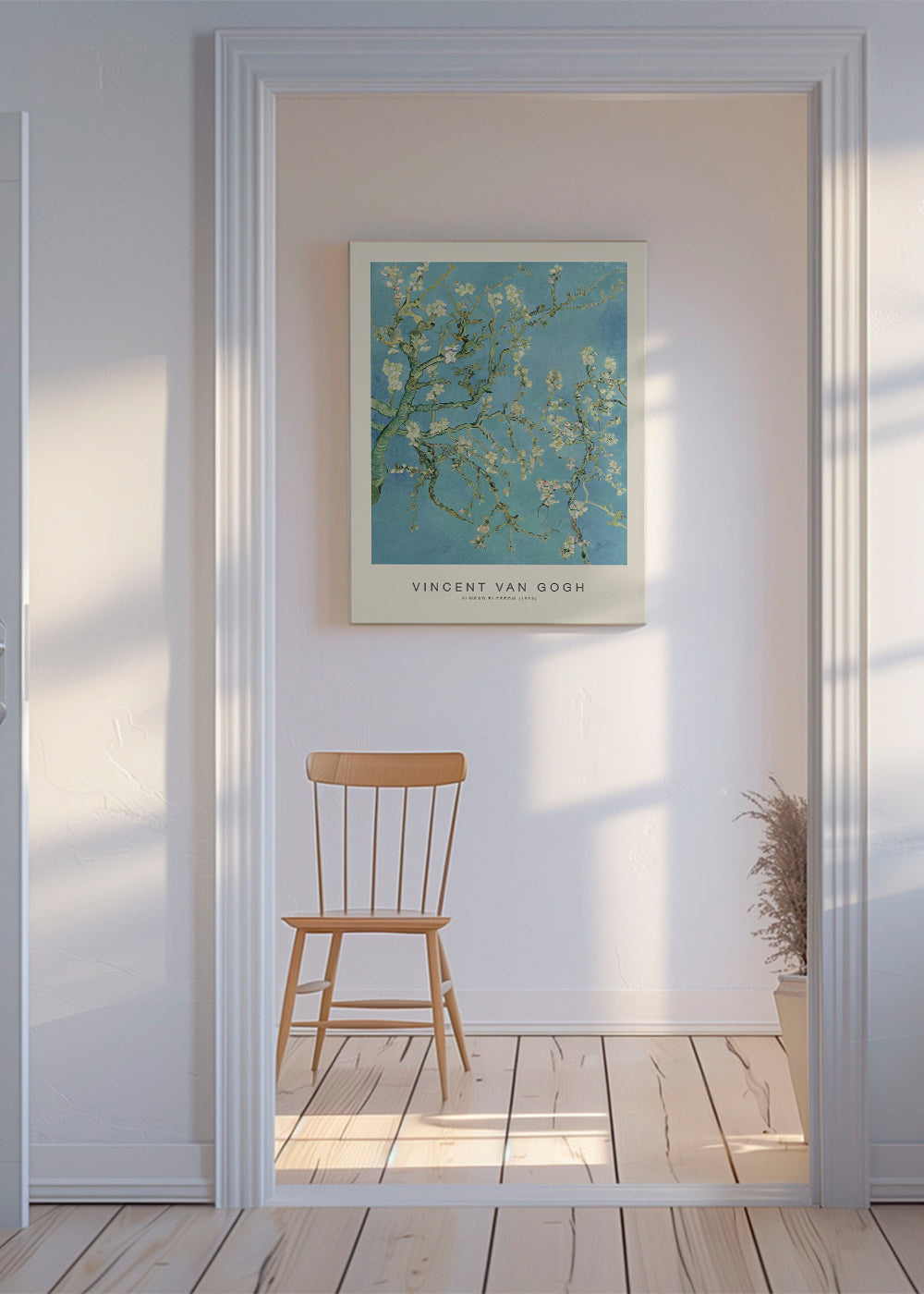 Botanisk plakat Mandelblomster over blå himmel