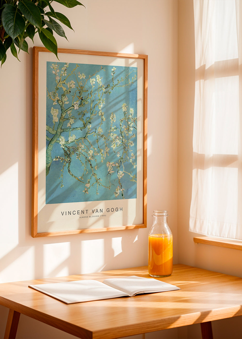 Botanisk plakat Mandelblomster over blå himmel