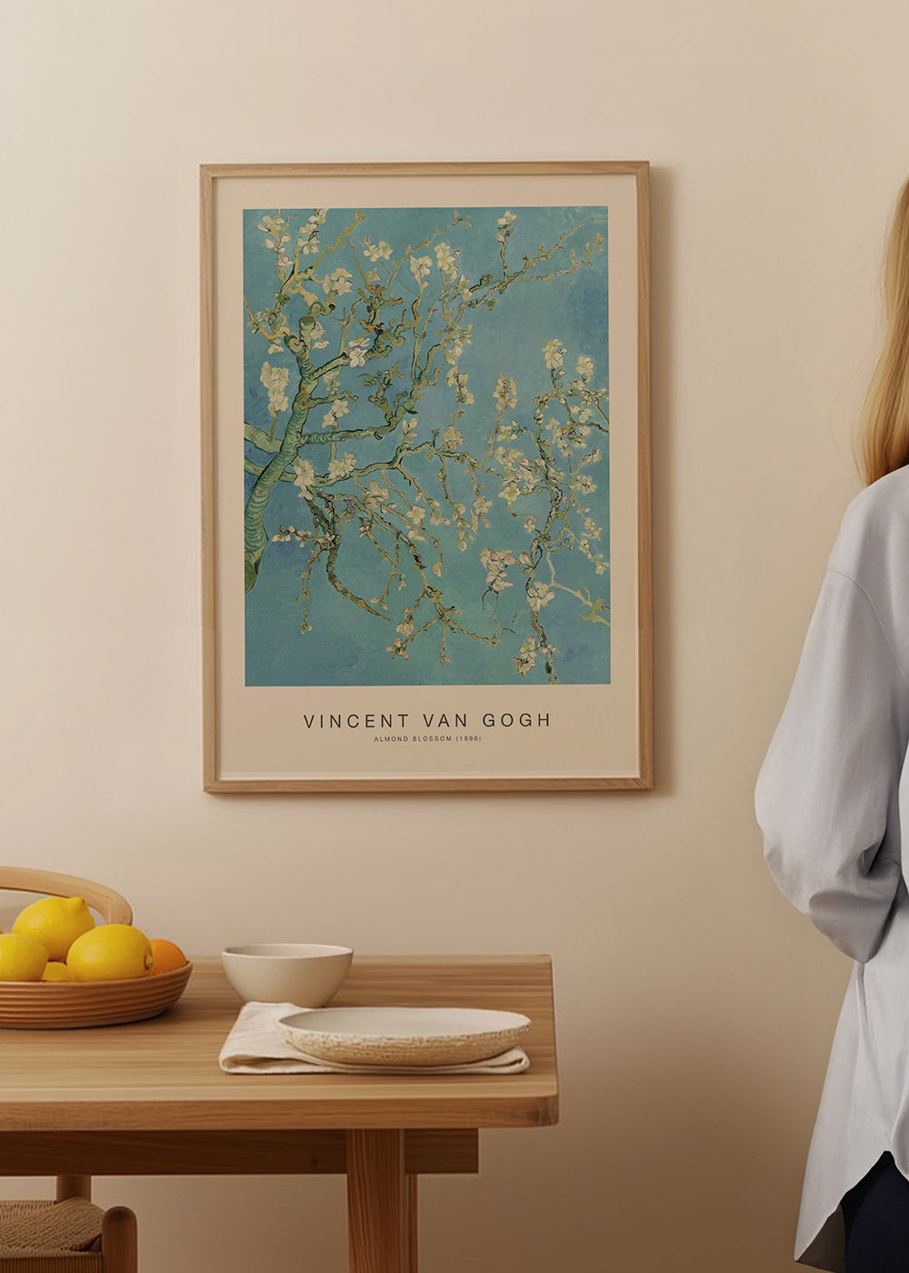 Botanisk plakat Mandelblomster over blå himmel