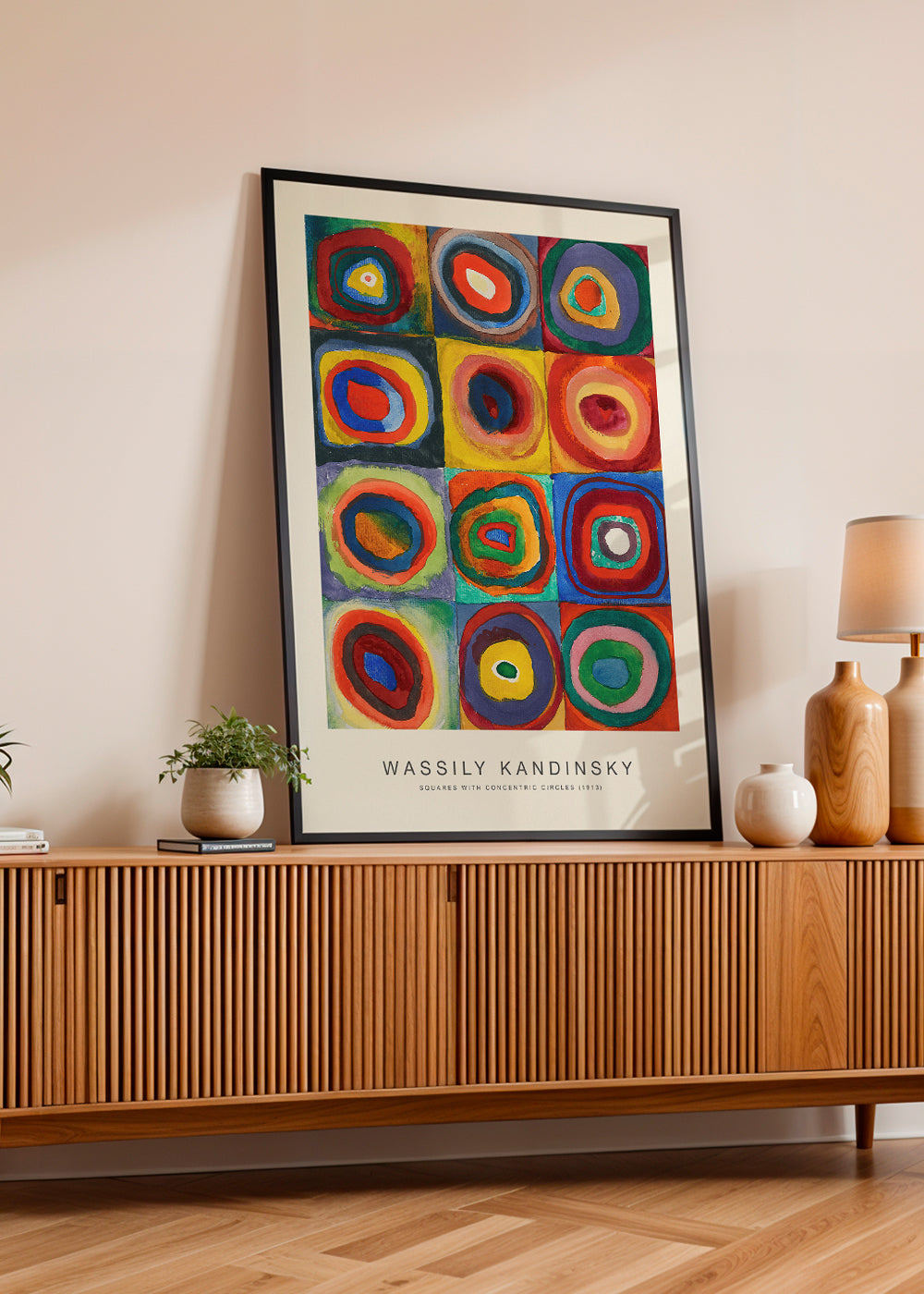 Geometrisk plakat: koncentriske cirkler i gitter