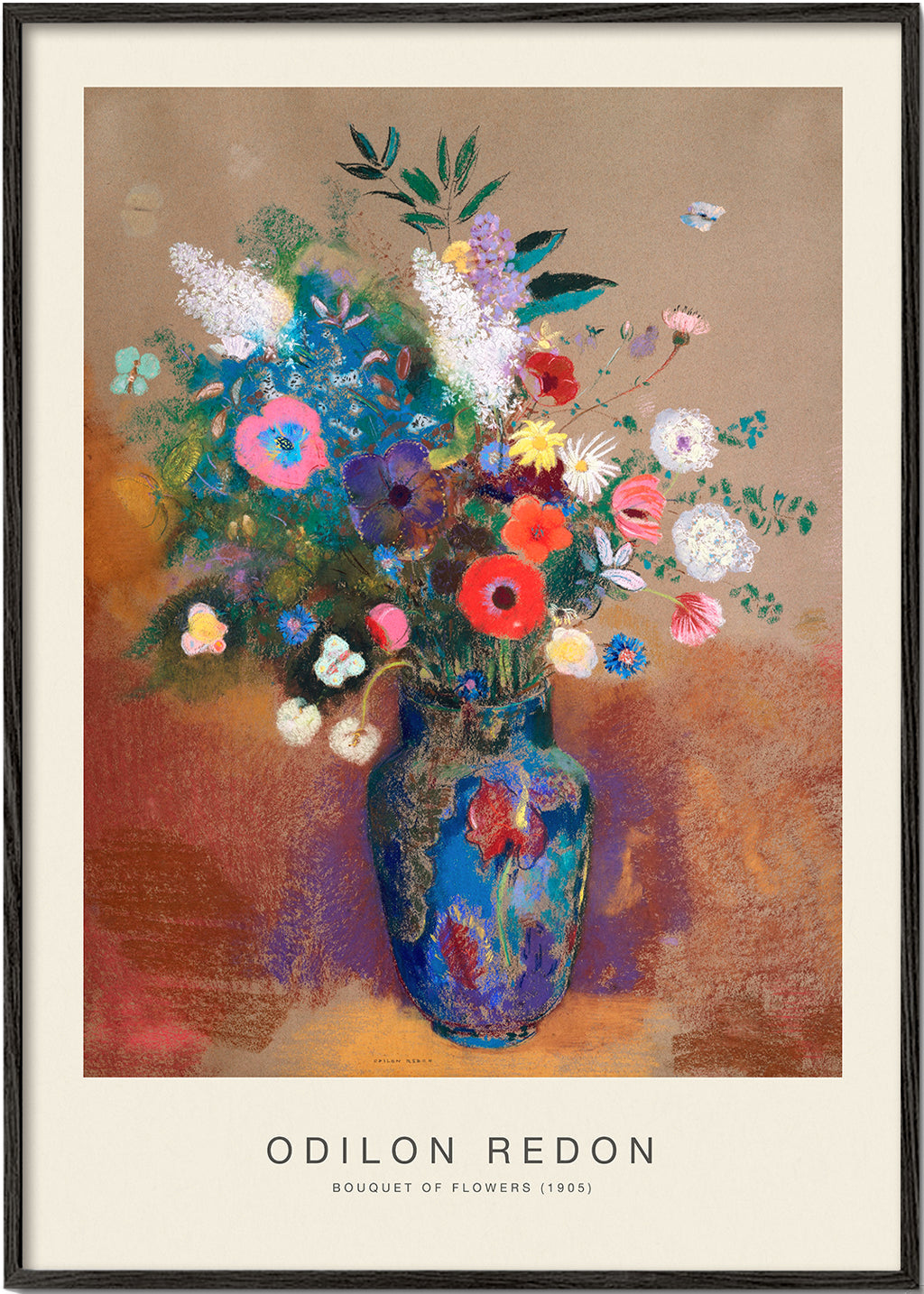 Botanisk plakat blå vase med farverig buket