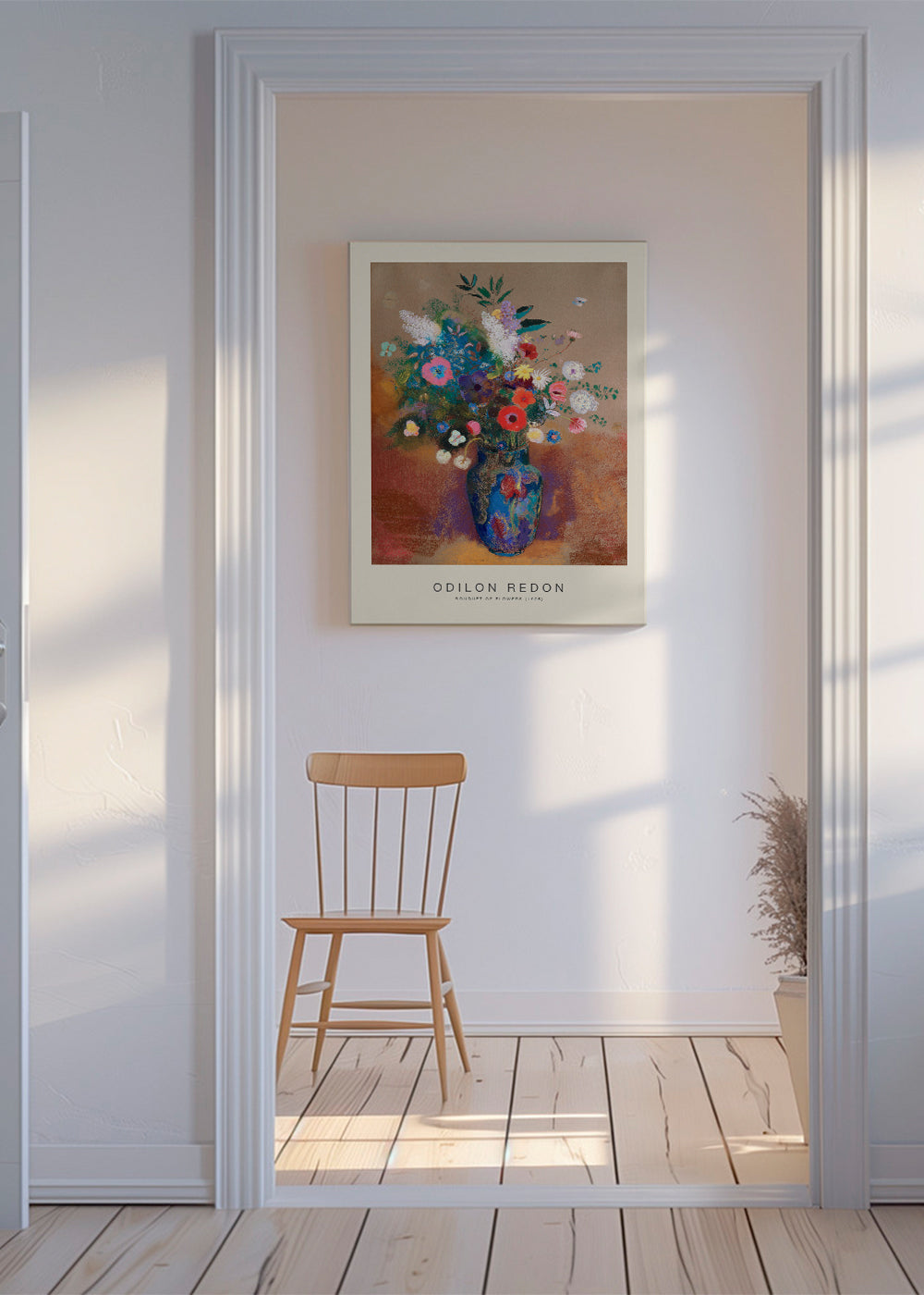 Botanisk plakat blå vase med farverig buket
