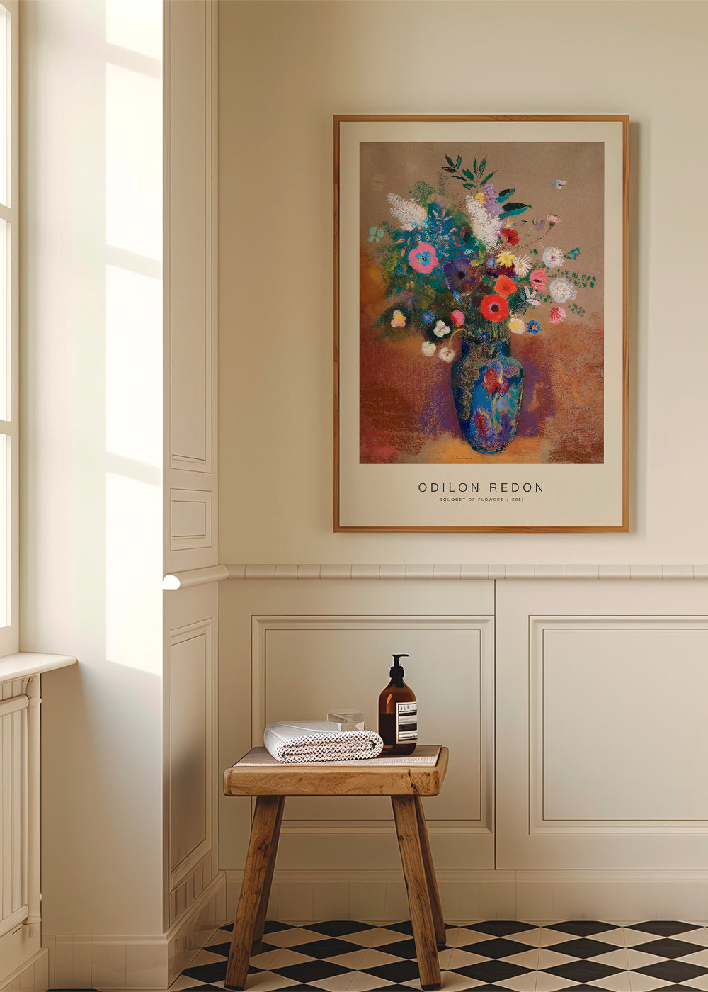 Botanisk plakat blå vase med farverig buket
