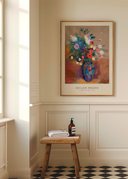 Botanisk plakat blå vase med farverig buket