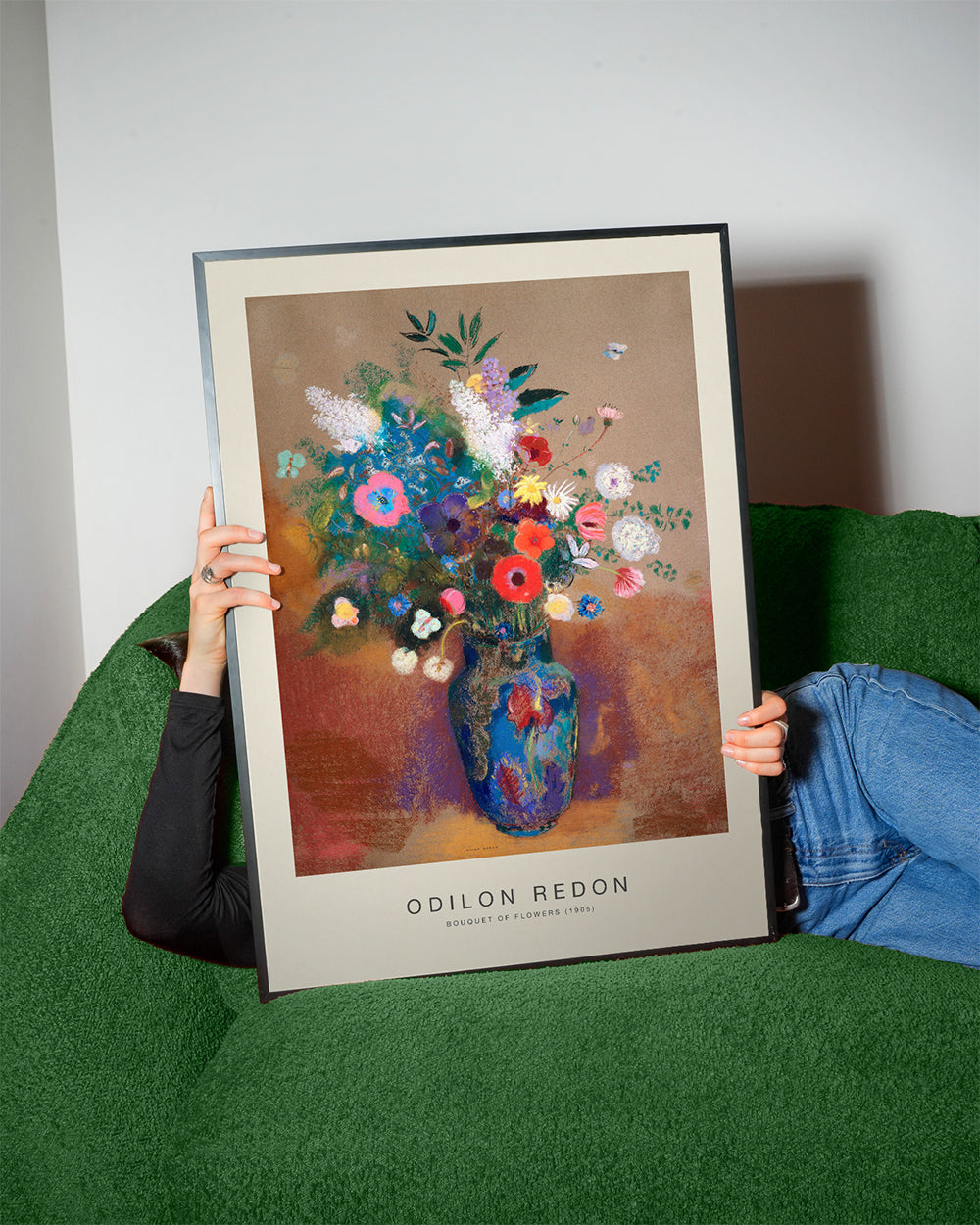 Botanisk plakat blå vase med farverig buket