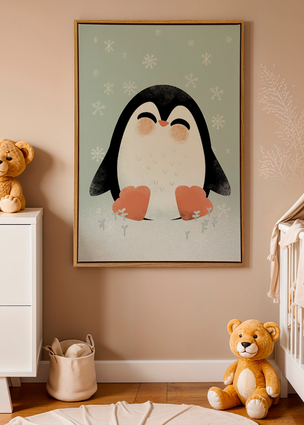 Børneplakat med smilende pingvin