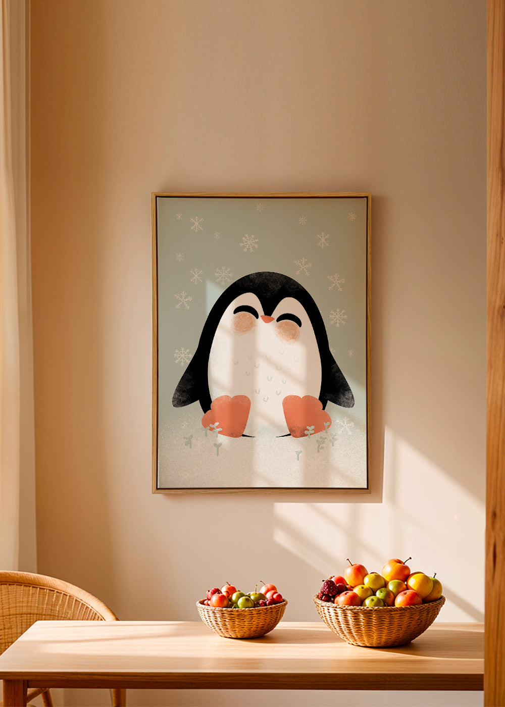Børneplakat med smilende pingvin