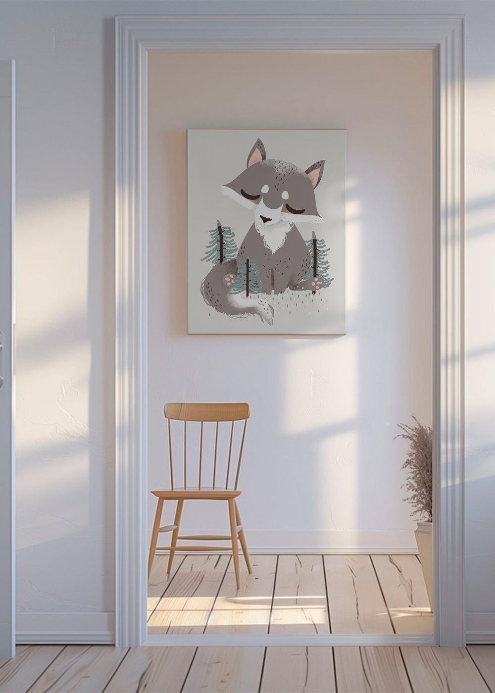 Børneplakat sovende ulv i skoven