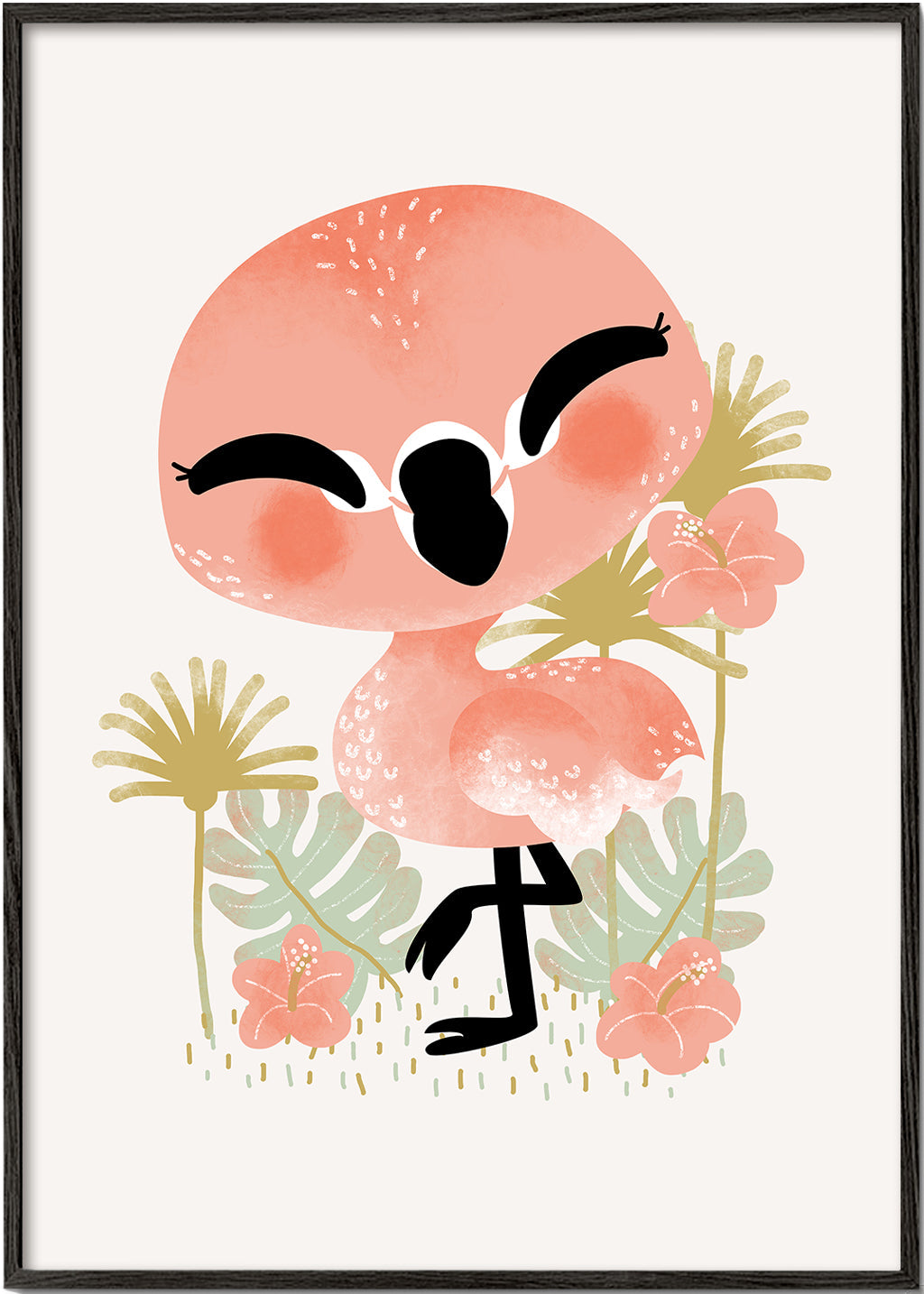 Børneplakat smilende pink flamingo