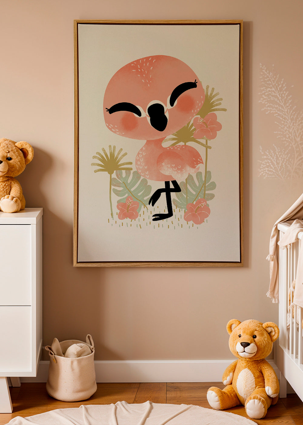 Børneplakat smilende pink flamingo