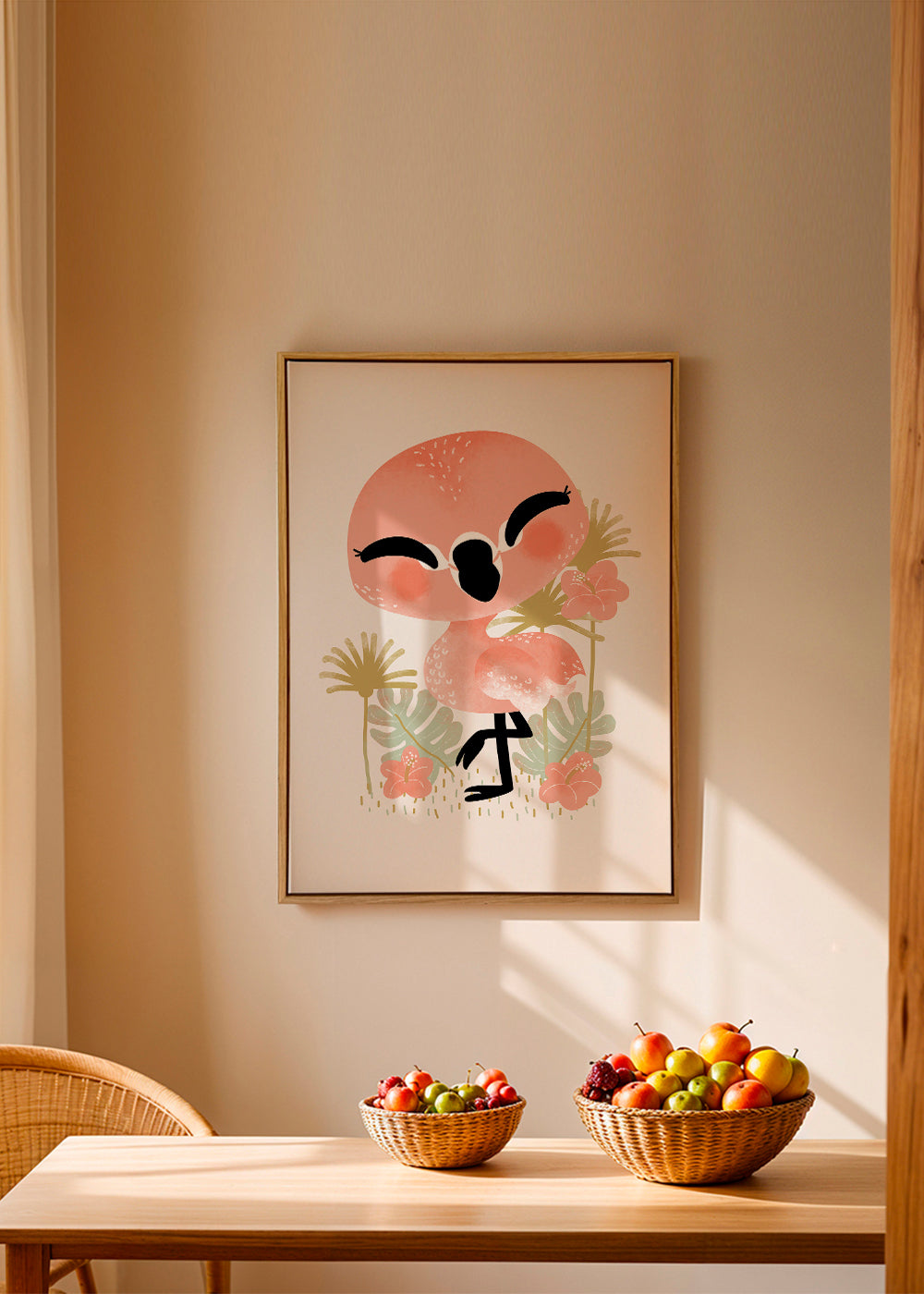 Børneplakat smilende pink flamingo