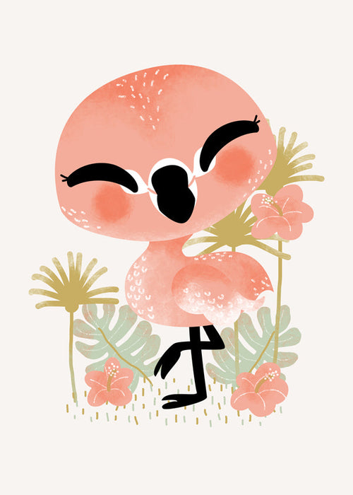 Børneplakat smilende pink flamingo