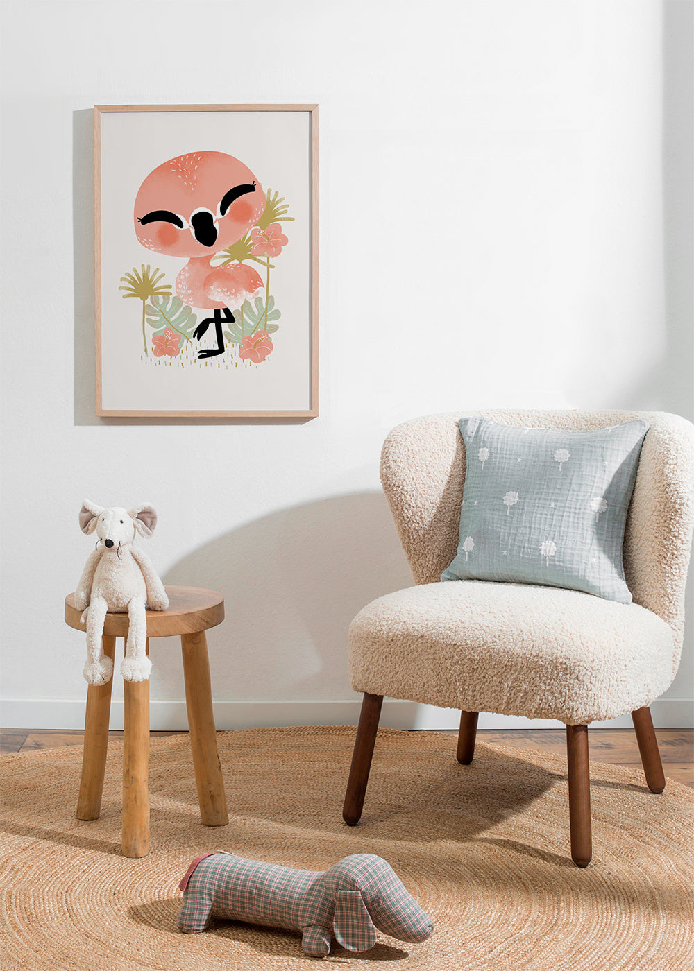 Børneplakat smilende pink flamingo